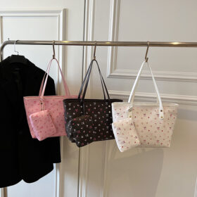 Bow Print Tote Bag with Pouch