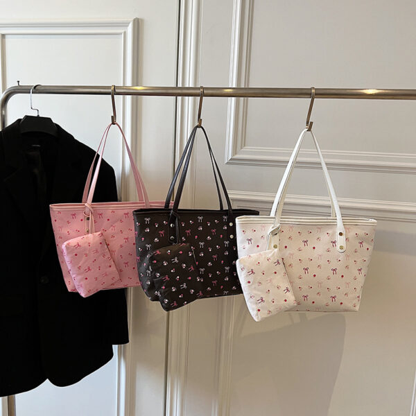 Bow Print Tote Bag with Pouch
