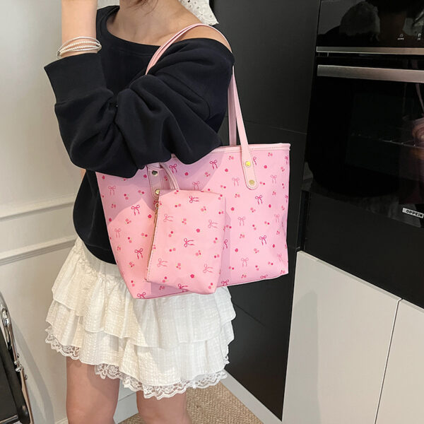 Bow Print Tote Bag with Pouch - Image 4