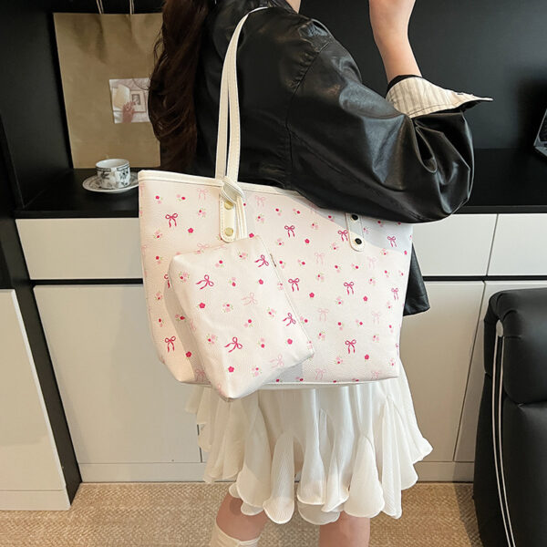 Bow Print Tote Bag with Pouch - Image 2