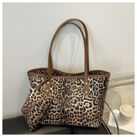 Leopard Print Tote Bag with Pouch